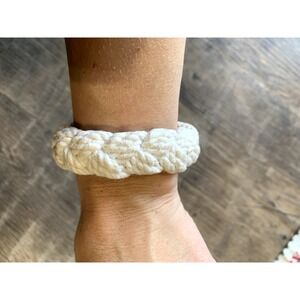 Vintage 80s Bracelet Woven Sailor Knot 1980's Surfer Retro Ivory Pull On